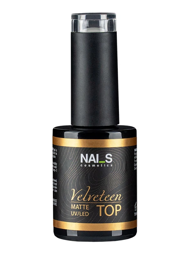 Matte top coat without a tacky layer:●creates a velvety finish●does not alter the gel polish/gel shade●compatible with both light and dark pigments●perfectly durable●does not wear out with time or begin to shine●does not peel or crack●does not color the gel polish/gel finishVolume: 8 ml/ 15mlPolymerization time: LED — 30 sec, UV — 1 min...