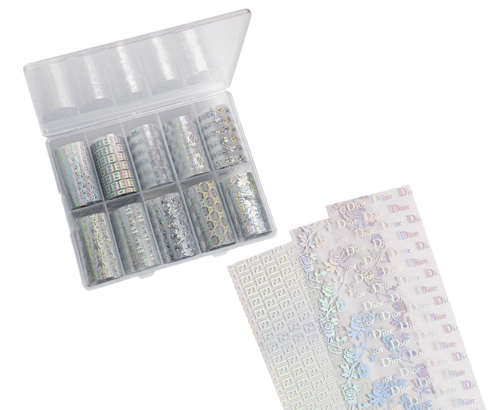 Foil for nail art.
Suitable for both sculpted nails and gel polish finish.

The kit includes 10pcs...