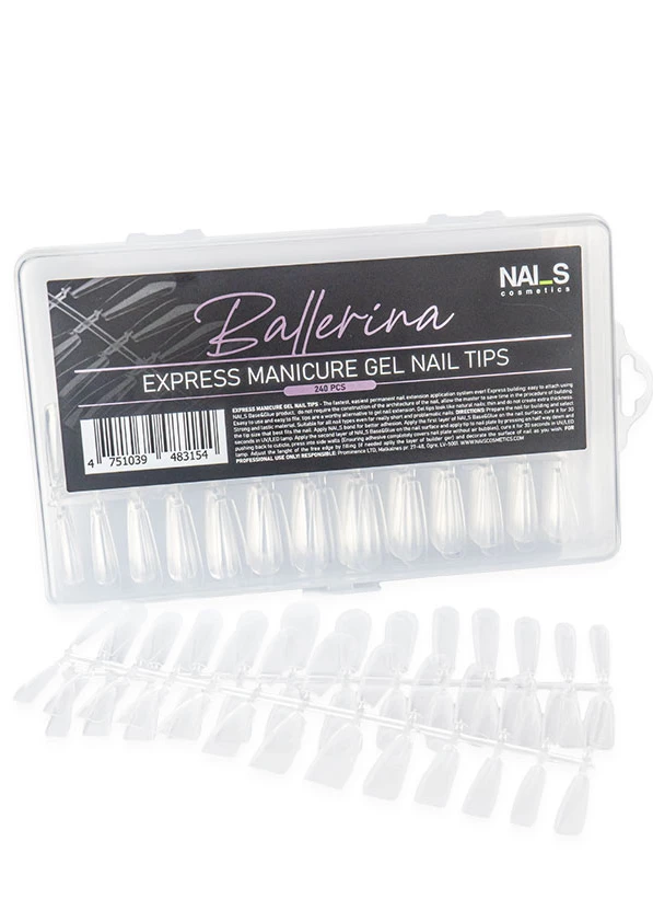 Nail extension has never been so easy!Advantages of express nail tips:Express extension in a few seconds: easy and fast attaching off a tip to the natural nail plate with NAILS cosmetics Base&glueor quick builder clear rubber base, which significantly saves the manicurist's time, facilitating the modeling process.Very convenient and easy filing.Prefect, natural looking nails.Durable, flexible material.Facilitates nail extension for both classic natural and especially for short and problematic na...