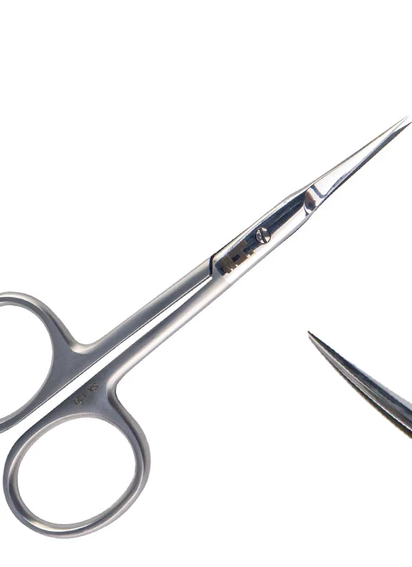 Stainless steel scissors for trimming the cuticle.Features: narrow straight blade, classic blade curve, reinforced handles...