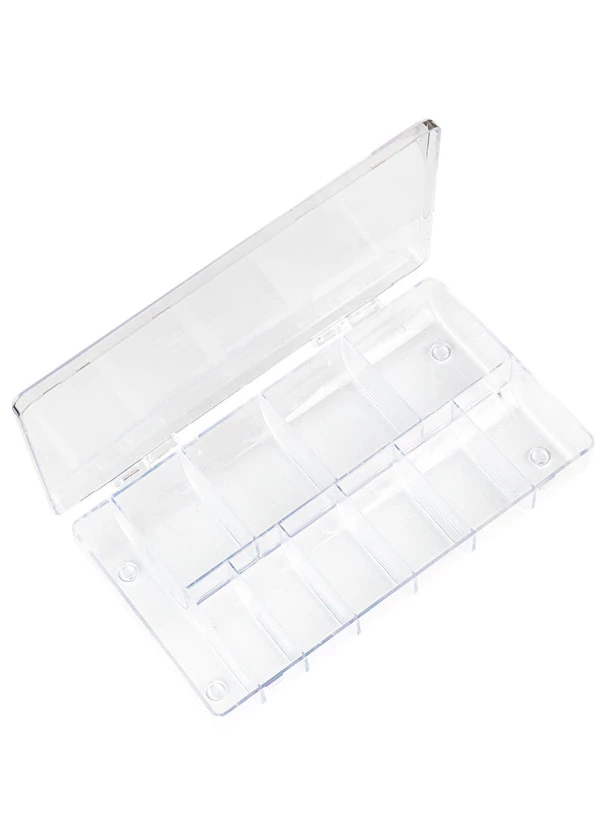 Plastmasas kastīte dizaina materiālu glabāšanai ar 11 dažāda izmēra nodalījumiem. Kastes izmēri: 19.2cm x 11cm x 3.2cm...