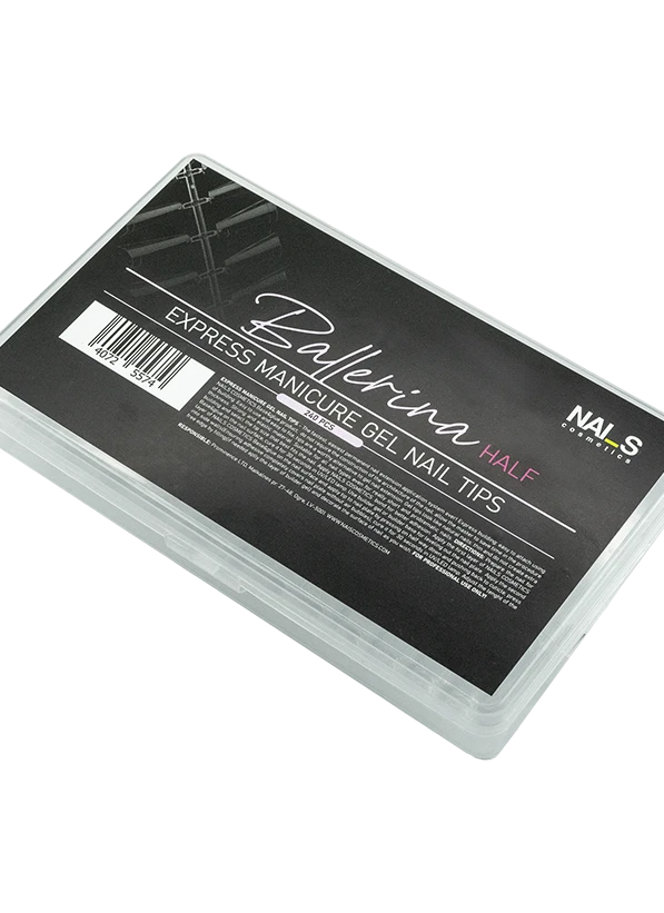 Express gel tips HALF for nail extensions for a faster and more convenient modelling process. The tips are made from a durable and flexible material, are easy to shape and help create a neat, natural-looking nail form. Pack contains: 240 pcs....