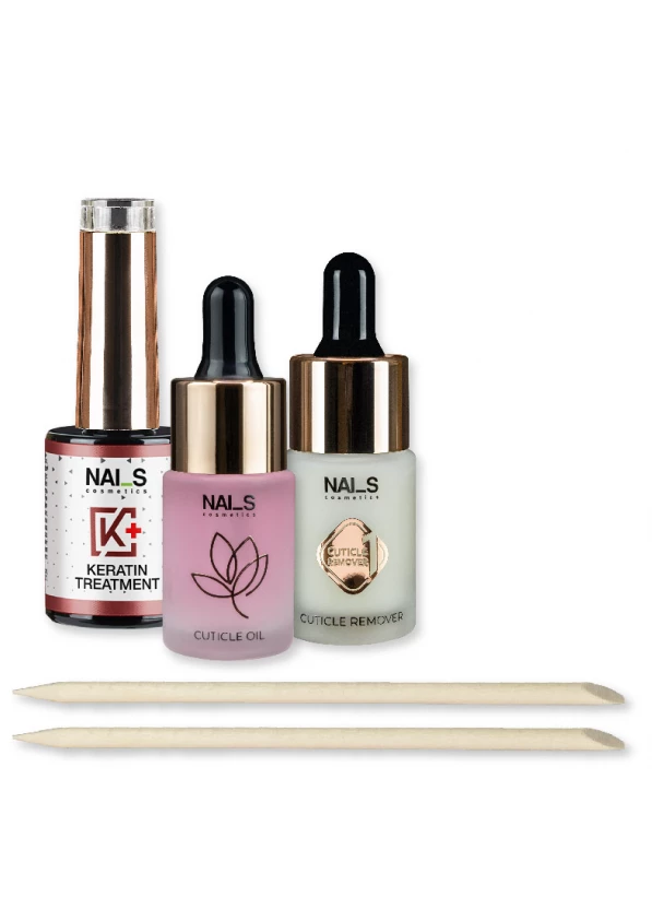 Komplektā ietilpst:- Keratīna līdzeklis bojātu nagu atjaunošanai, 14 ml,- Kutikulas irdinātājs ar pipeti, 15 ml,- Kutikulu eļļa (Rose), 15 ml,- Koka kociņi, 10gb....
