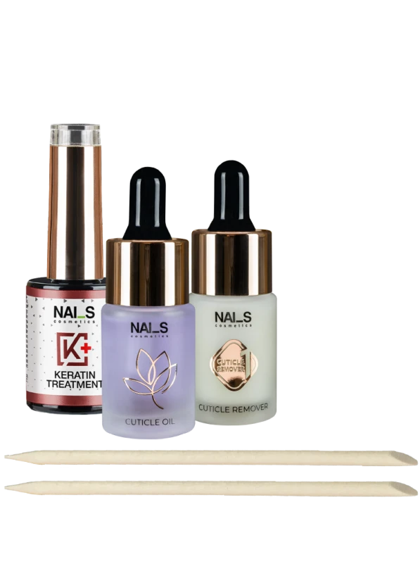 Set includes: carefully selected products for complete nail and cuticle care, helping to restore damaged nails and maintain a well-groomed appearance.• Keratin treatment for damaged nail repair — 14 ml• Cuticle remover with pipette — 15 ml• Cuticle oil (blueberry) — 15 ml• Wooden sticks — 10 pcs....