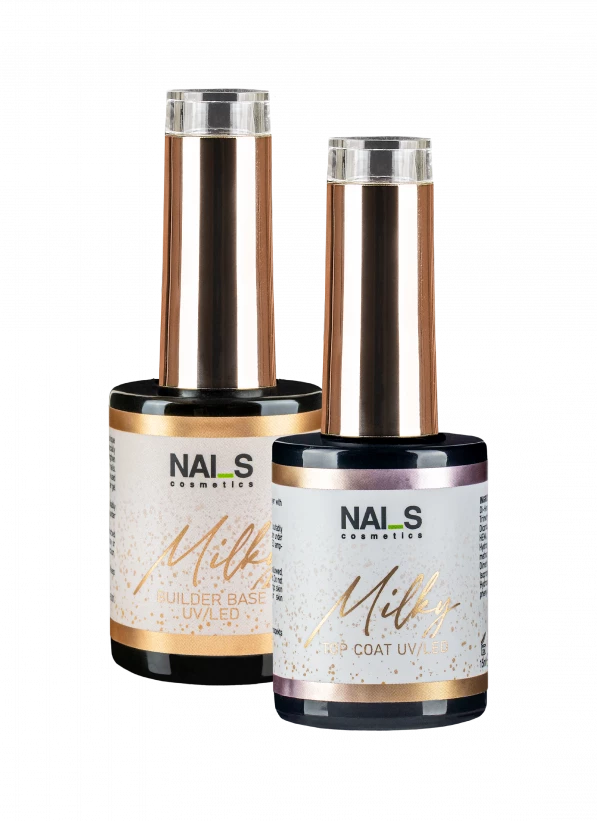 Milky Top UV/LED&nbsp;pienaina Virsējais pārklājums bez lipīgā slāņa ar maskējošu, viegli pienainu efektu. Vidējas konsistences, nedzeltē un neplaisā. Paredzēts visa naga pārklāšanai vai aktuālu dizainu veidošanai. Piemērots Baby boomer un Ombre efekta veidošanai. Šī virskārta palīdzēs nomaskēt nepilnības, kā arī radīt pienainu French manikīra efektu. Paredzēta lietošanai virs gēllakām, gan gēla.&nbsp;Polimerizācijas laiks lampā LED 30sek, UV 1min.&nbsp;Milky Builder Base&nbsp;pienainas krāsas b...