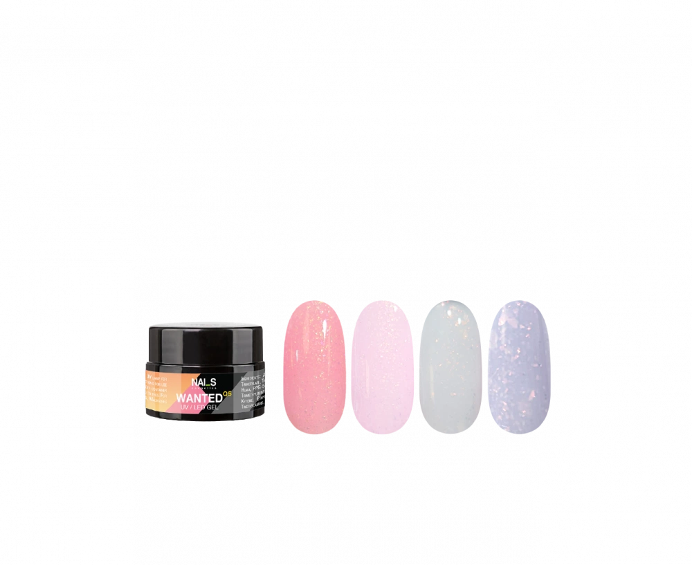 Wanted gelu starta komplekta ietilpst:
- Quick Builder Clear HYBRID bāze UV/LED, 8 ml;
- Quick Crystal Shine bez lipīgā slāņa UV/LED, 8ml;
-  6 WANTED...