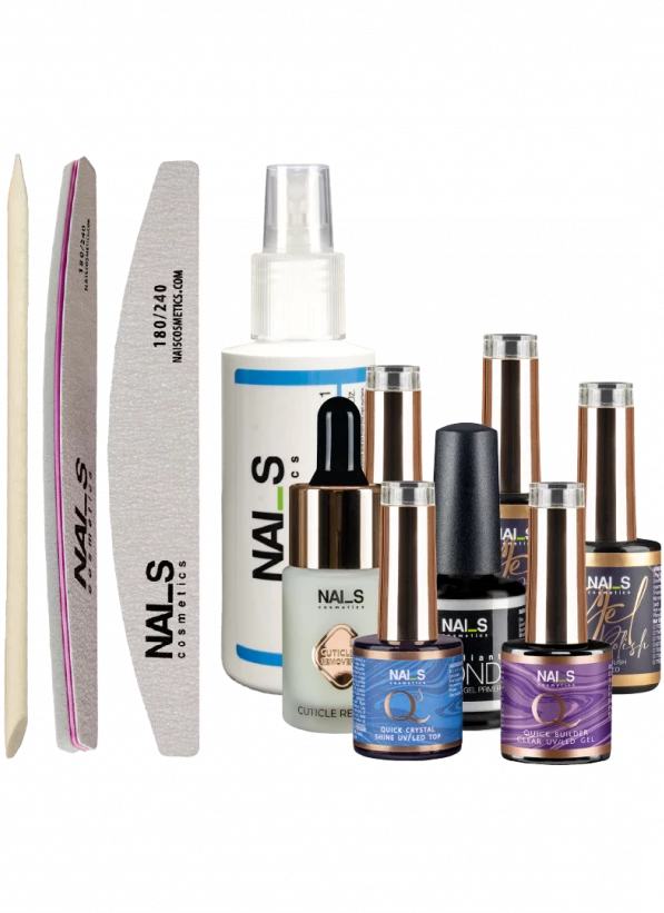 Gēllakas uzklāšanas komplektā ietilpst:Wipe Off Solution 3in1 (100 ml)Brilliant Bond bezskābes praimeris (15 ml)3 gēllakas toņi pēc izvēles (Gel Polish UV/LED)Quick Builder CLEAR UV/LED bāze/ gels, 8mlQuick Crystal Shine Top bez lipīgā slāņa UV/LED (8 ml)Kutikulas irdinātājs ar pipeti (15 ml)Koka kociņi (10 gab.)Vīle / bafs 180/240Komplektā neietilpst:UV/LED lampaBezpūku salvetesGēllakas manikīram nepieciešama UV/LED lampa, lai nožāvētu (polimerizētu) produktus.Pēc pasūtījuma saņemšanas mēs ar j...