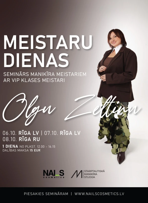 ✨ NAIL TECHNICIAN DAYS ✨Seminar for nail technicians with VIP-class nail technician Olga Zeltiņa  06.10. – RIGA LV | 07.10. – RIGA LV | 08.10. – RIGA RU 12.00–16.15 | ️ Participation fee 15 EUR SEMINAR PROGRAMME NAIL REFILL WITH DUAL FORMS 12.00–14.00The importance of nail architecture for durability and an aesthetic resultCorrect material placement and APEX formationMaterial quantity and controlCommon mistakes when working with dual forms and how to avoid themDifferent nail refill techniques us...